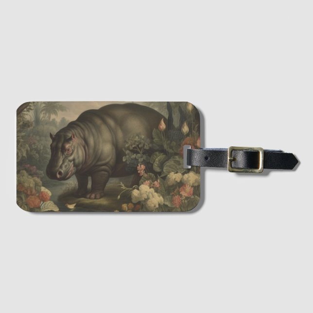 Vintage Botanical Hippo  Luggage Tag (Front Horizontal)