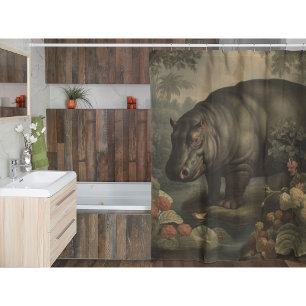 Vintage Botanical Hippo  Shower Curtain