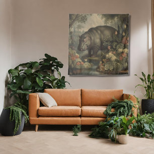 Vintage Botanical Hippo  Tapestry