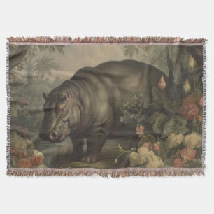 Vintage Botanical Hippo Throw Blanket