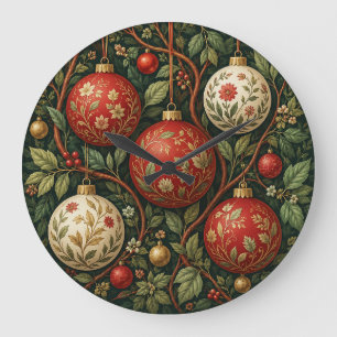 Vintage Botanical Holiday Baubles Large Clock