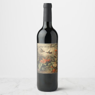 Vintage botanical hummingbirds customisable wine label