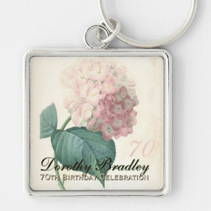 Vintage Botanical Hydrangea 70th Birthday SqK Key Ring