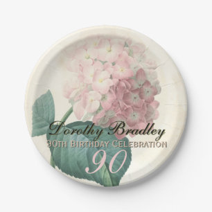 Vintage Botanical Hydrangea 90th Birthday Party PP Paper Plate