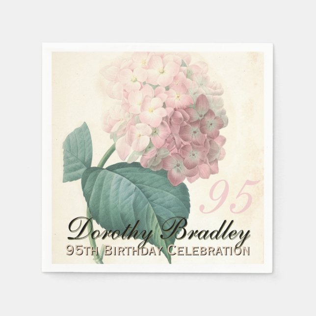 Vintage Botanical Hydrangea 95th Birthday Party PN Napkin (Front)
