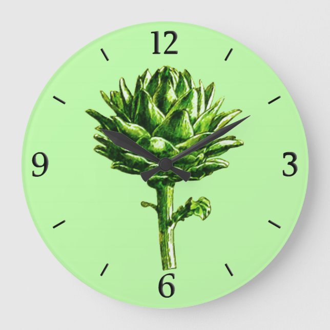 Vintage Botanical Illustration, Artichoke Large Clock (Front)