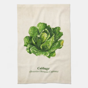 Vintage Botanical Illustration, Cabbage Tea Towel