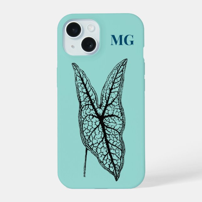 Vintage Botanical Illustration Caladium Belleymel iPhone 15 Case (Back)