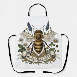 Vintage Botanical Illustration for World Bee Day  Apron