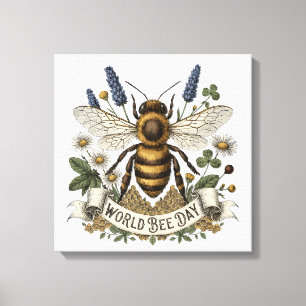 Vintage Botanical Illustration for World Bee Day Canvas Print