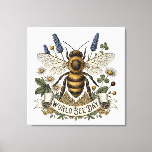 Vintage Botanical Illustration for World Bee Day Canvas Print