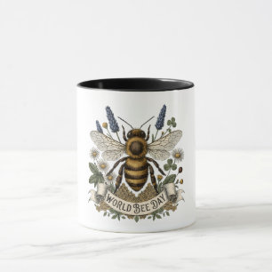 Vintage Botanical Illustration for World Bee Day Mug