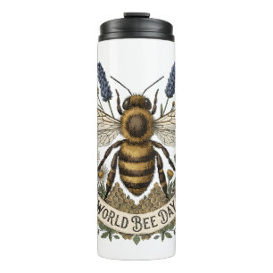 Vintage Botanical Illustration for World Bee Day Thermal Tumbler