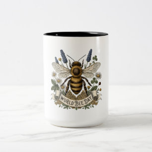 Vintage Botanical Illustration for World Bee Day Two-Tone Coffee Mug