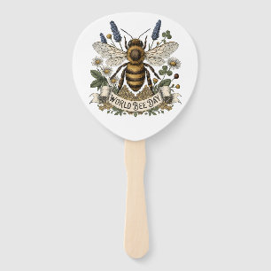 Vintage Botanical Illustration for World Bee Day w Hand Fan