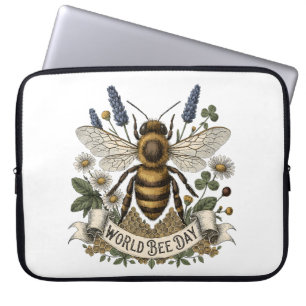 Vintage Botanical Illustration for World Bee Day w Laptop Sleeve