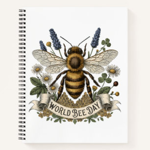 Vintage Botanical Illustration for World Bee Day w Notebook