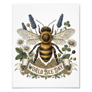 Vintage Botanical Illustration for World Bee Day w Photo Print