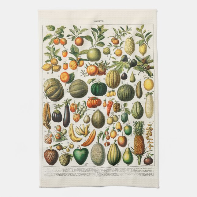 Vintage Botanical Illustration of Fruit   Tea Towel (Vertical)