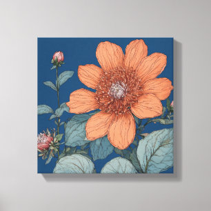  Vintage Botanical Illustration Peach Peony Flower Canvas Print