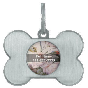 vintage botanical illustration, pink rose pet ID tag