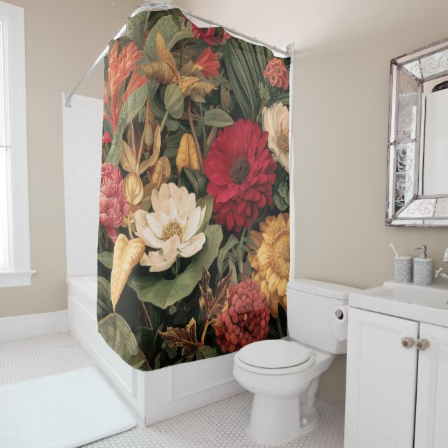 Vintage Botanical Illustration Shower Curtain (In Situ)
