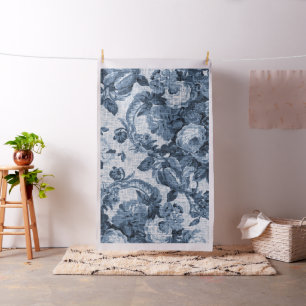 Vintage Botanical Indigo Blue #5 Floral Toile Fabric