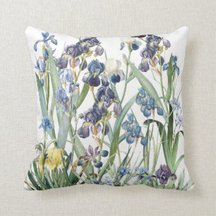 Vintage Botanical Iris Flower Floral Garden Pillow