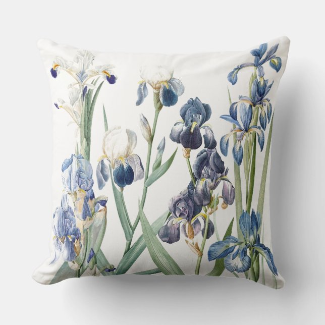 Vintage Botanical Iris Flower Floral Garden Pillow (Front)