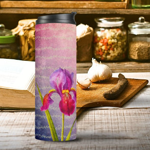 Vintage Botanical Iris Flower Violet Tones Thermal Tumbler