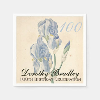 Vintage Botanical Irises 100th Birthday Party PN Napkin