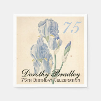 Vintage Botanical Irises 75th Birthday Party PN Napkin