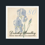 Vintage Botanical Irises 80th Birthday Party PN Napkin<br><div class="desc">Customisable 80th Birthday Celebration Paper Napkin with Vintage Botanical Watercolors of blue irises by Pierre-Joseph Redouté. You can easily change text (colour, font, size and position) by clicking the customise button. Matching paper plate, Invitation, guest book (spiral notebook and hardcover), favour box and more... -------- "Pierre-Joseph Redouté (10 July 1759...</div>