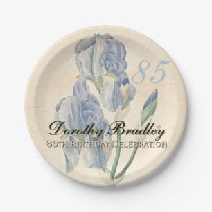 Vintage Botanical Irises 85th Birthday Party PP Paper Plate