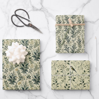 Vintage Botanical Ivory/Sage Wrap Decoupage Papers Wrapping Paper Sheet