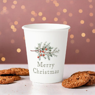 Vintage Botanical Juniper Christmas Greenery Paper Cups