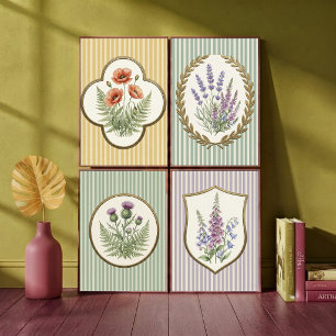 Vintage Botanical Lavender and Flowers Sage Green Poster