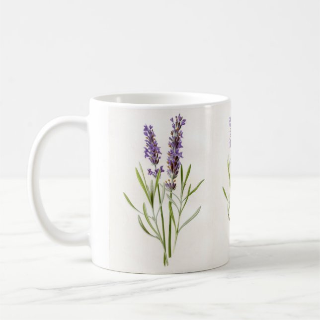 Vintage Botanical Lavender Herb Plant Flowers Coffee Mug (Left)