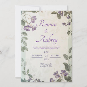 Vintage Botanical Lavender Vine Garden Wedding Invitation