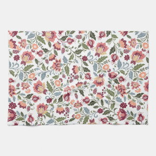 Vintage Botanical Leaf and Flower Designs Tea Towel