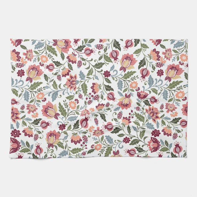 Vintage Botanical Leaf and Flower Designs Tea Towel (Horizontal)