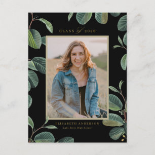 Vintage Botanical Leaves Black Photo Graduation Postcard