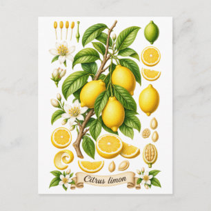 Vintage Botanical Lemon Illustration Postcard