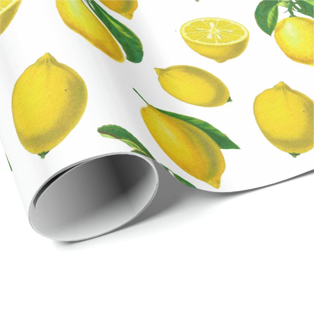 Vintage Botanical Lemon Print Wrapping Paper (Roll Corner)