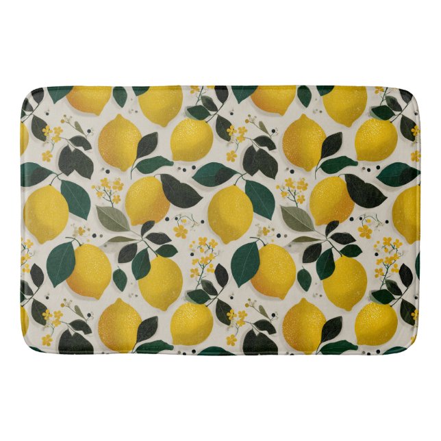 Vintage Botanical Lemon Seamless Pattern Bath Mat (Front)