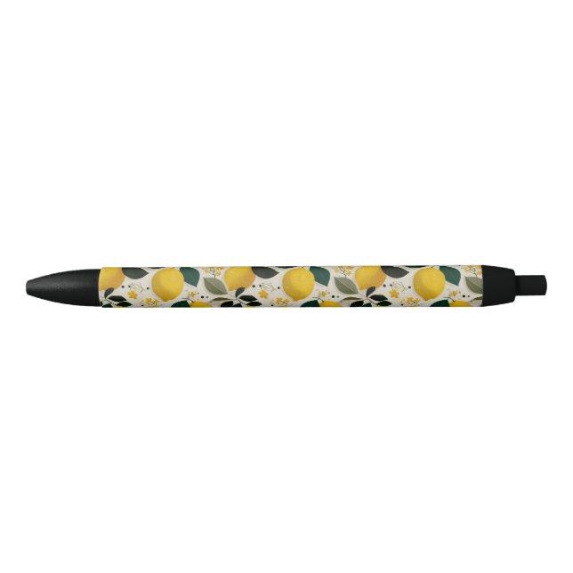 Vintage Botanical Lemon Seamless Pattern Black Ink Pen (Front)