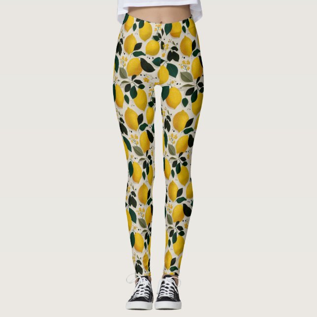 Vintage Botanical Lemon Seamless Pattern Leggings (Front)