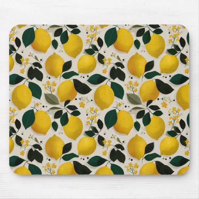 Vintage Botanical Lemon Seamless Pattern Mouse Mat (Front)