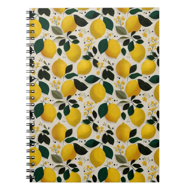 Vintage Botanical Lemon Seamless Pattern Notebook (Front)