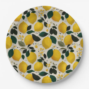 Vintage Botanical Lemon Seamless Pattern Paper Plate